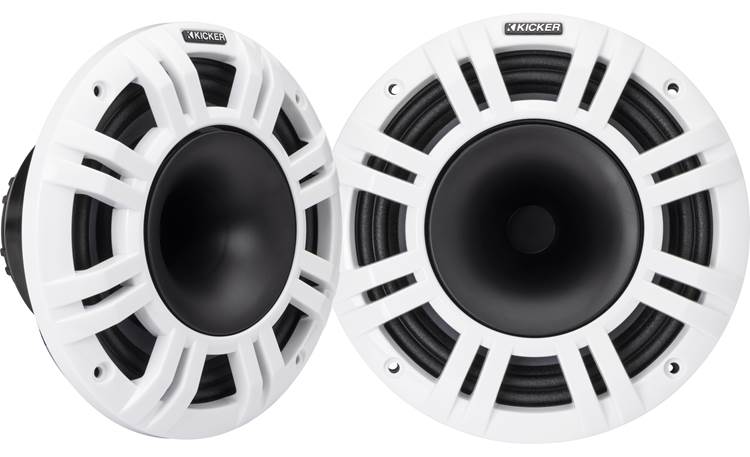Kicker 48KMXL84: 8" marine speakers with white and grey grilles